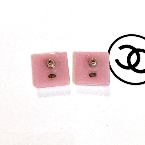 Pink Chanel Square Earrings - Picture 2 of 5